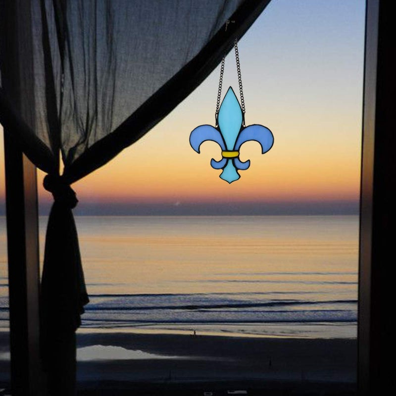 HAOSUM Fleur De Lis Decor Stained Glass Window Hangings,Handmade Housewarming Gifts for New House, Fleur De Lis Decoration Birthday Gift for Men,Christmas Decortion Gifts for Women - Image 3